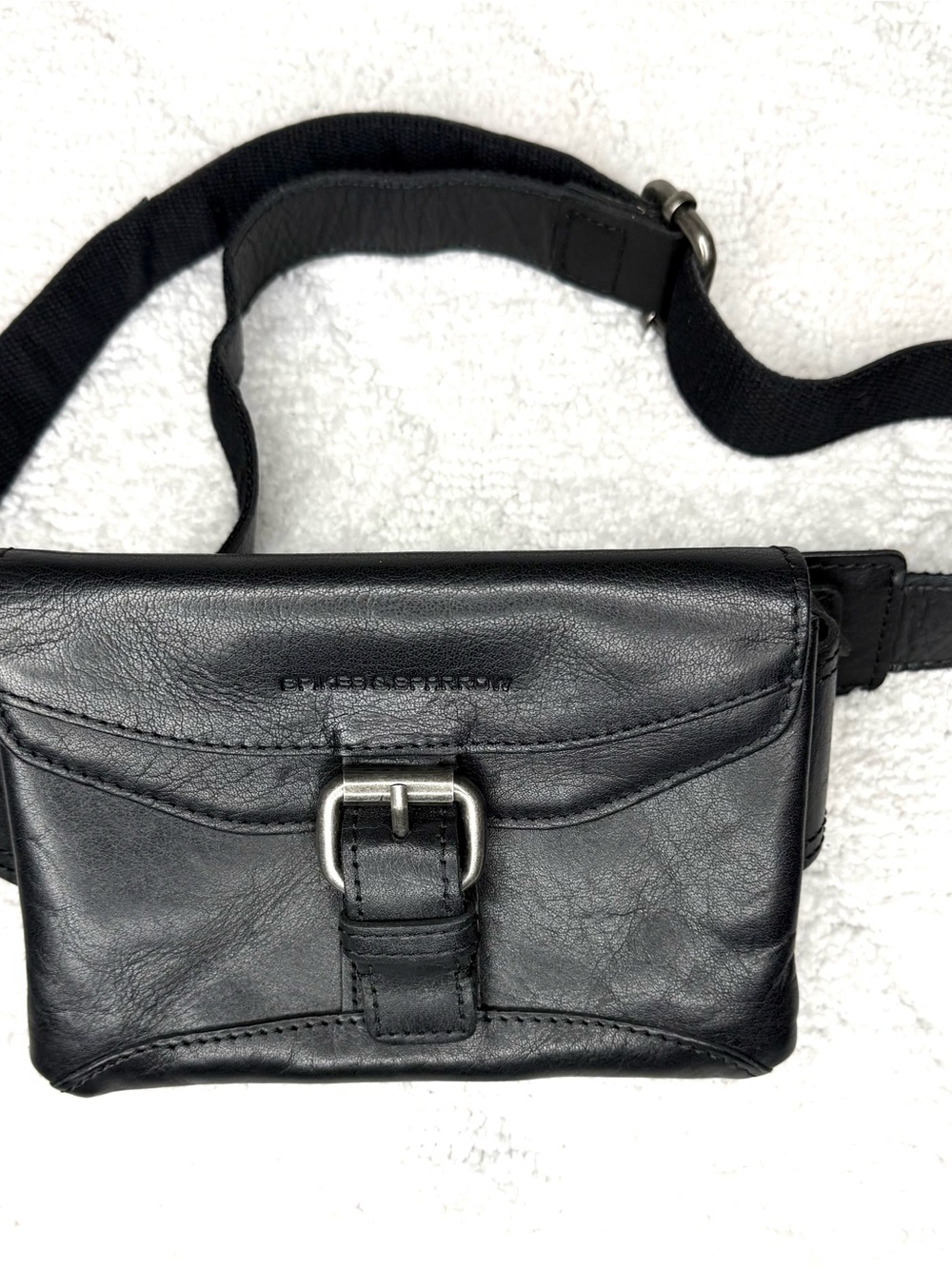 Spikes & Sparrow Black Genuine Leather Belt Bag Waist Pack Crossbody